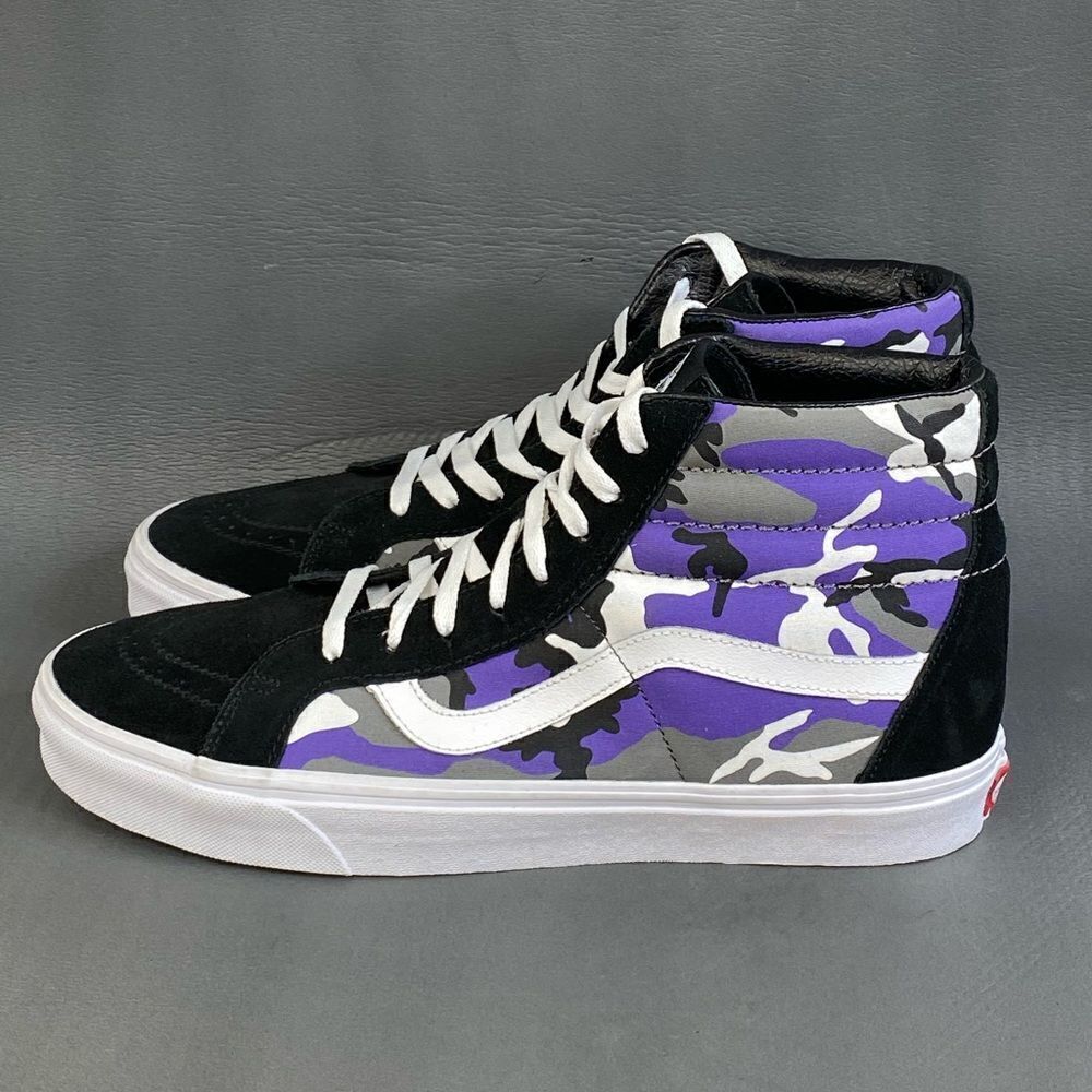 High-Top Skate Sneakers in Purple Camo and Black